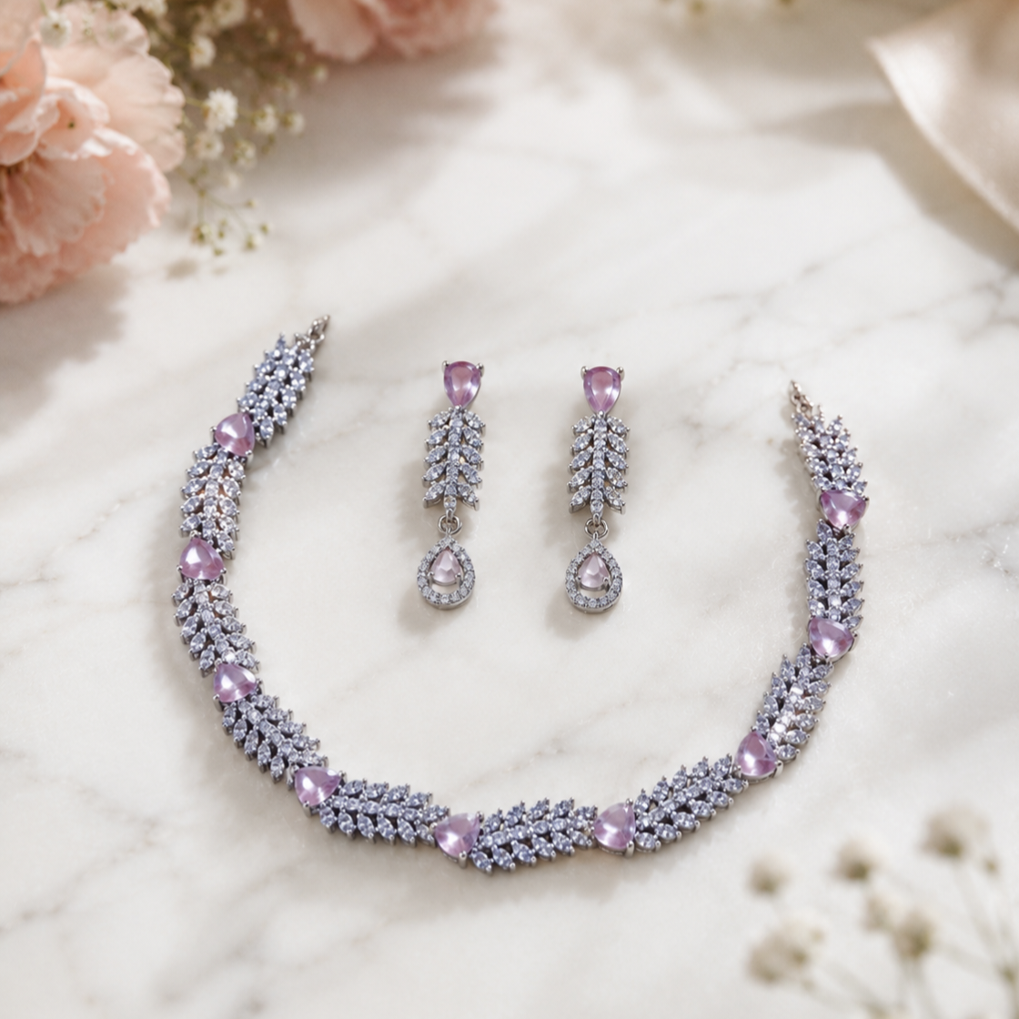 Elyselle Scarlet Blush AD Necklace Set on marble background