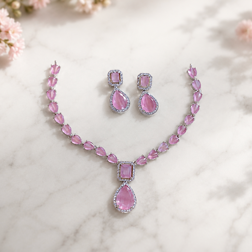 Elyselle Aurelia Blush AD Necklace Set on marble background