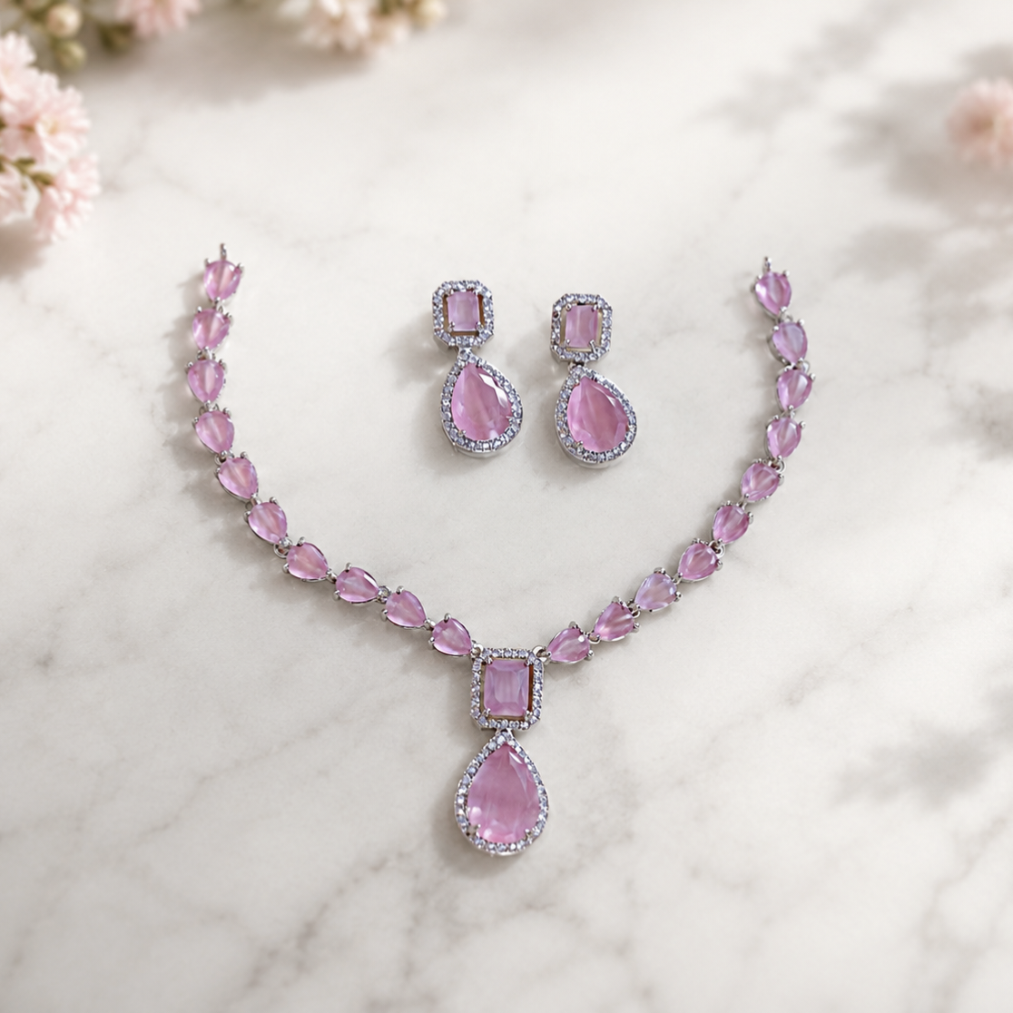 Elyselle Aurelia Blush AD Necklace Set on marble background