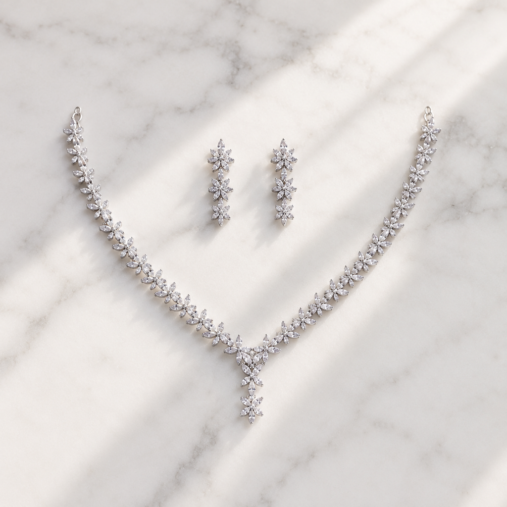 Elyselle Iris Crystal AD Necklace Set on marble background