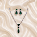 Elyselle Celeste Emerald AD Necklace Set on satin background
