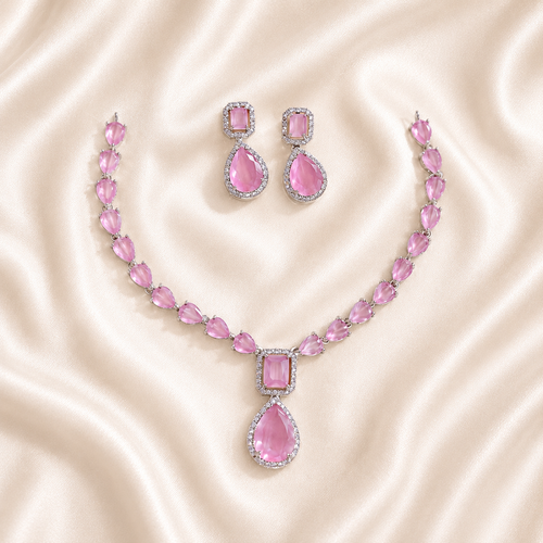 Elyselle Aurelia Blush AD Necklace Set on satin background