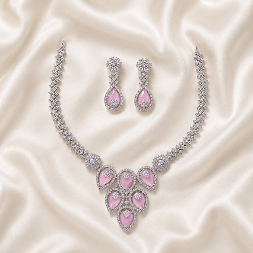Elyselle Aurora Blush AD Necklace Set on satin background