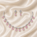 Elyselle Rosalie Blush AD Necklace Set on satin background