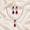 Elyselle Elara Ruby AD Necklace Set on satin background