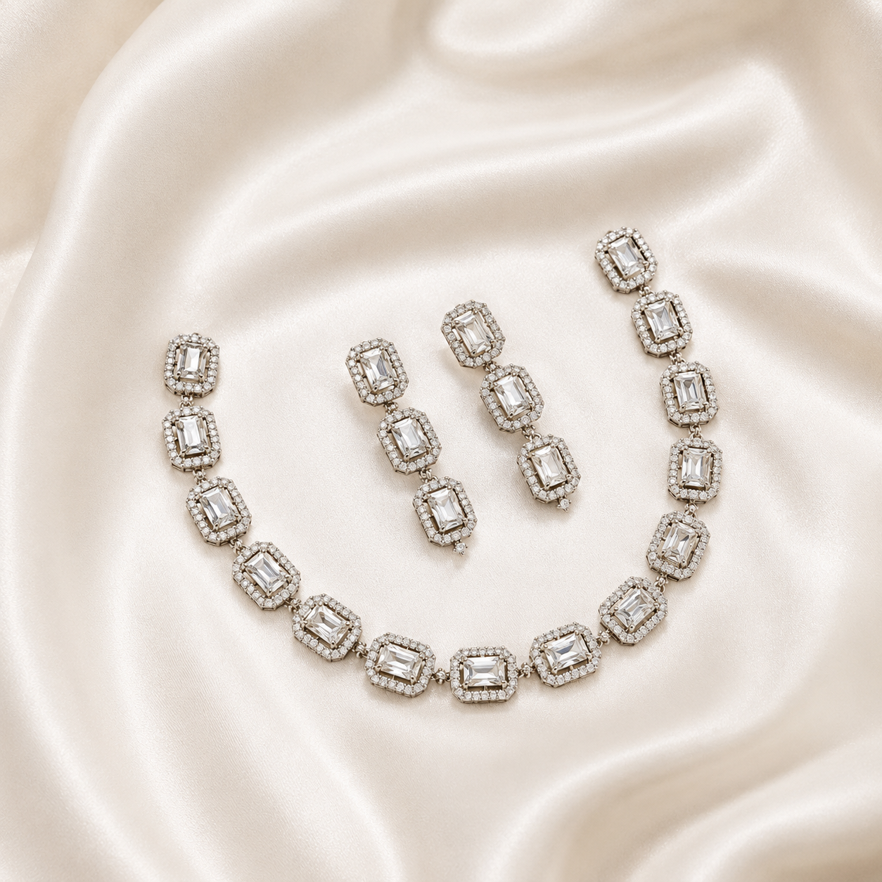 Elyselle Opal Crystal AD Necklace Set on satin background